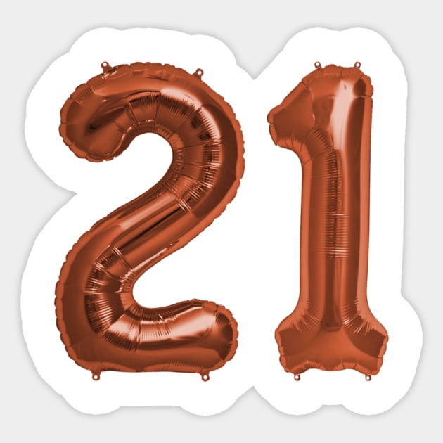 Copper 21st Birthday Metallic Helium Balloons Numbers Sticker by podartist